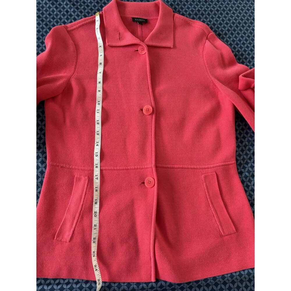 Talbots Women Bright  Pink Knitted Blazer Jacket  Size S Button Down - Picture 9 of 9